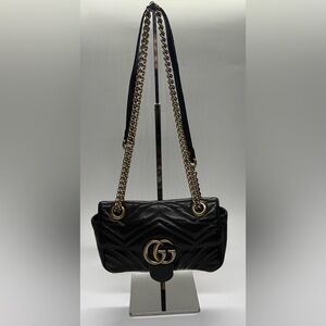 Gucci Marmont Small Crossbody Shoulder Bag GG Black Leather Gold Hardware USED